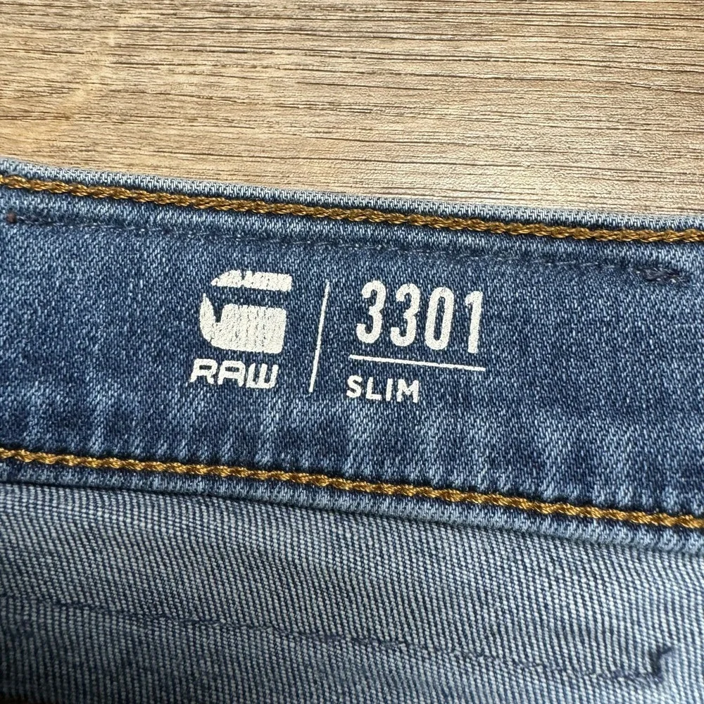 G-Star RAW Jeans Mens 31x32 Blue 3301 Slim Fit‎ Stretch Medium Wash Denim Pants